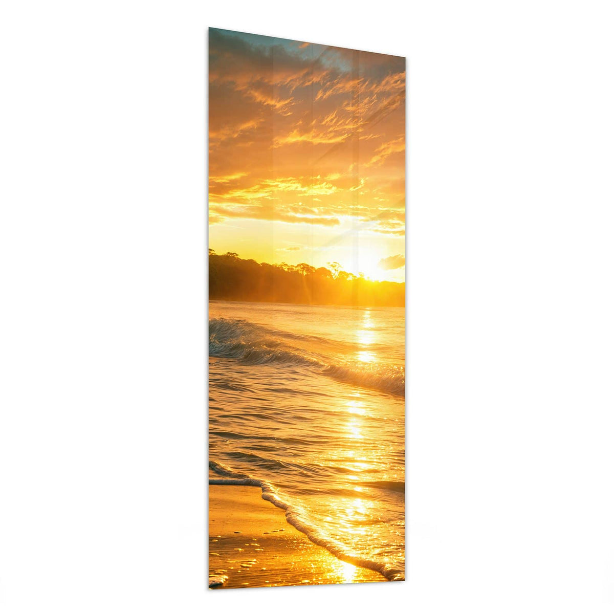 Glasbild Palme im Abendgold von der Seite, 4 mm Echtglas