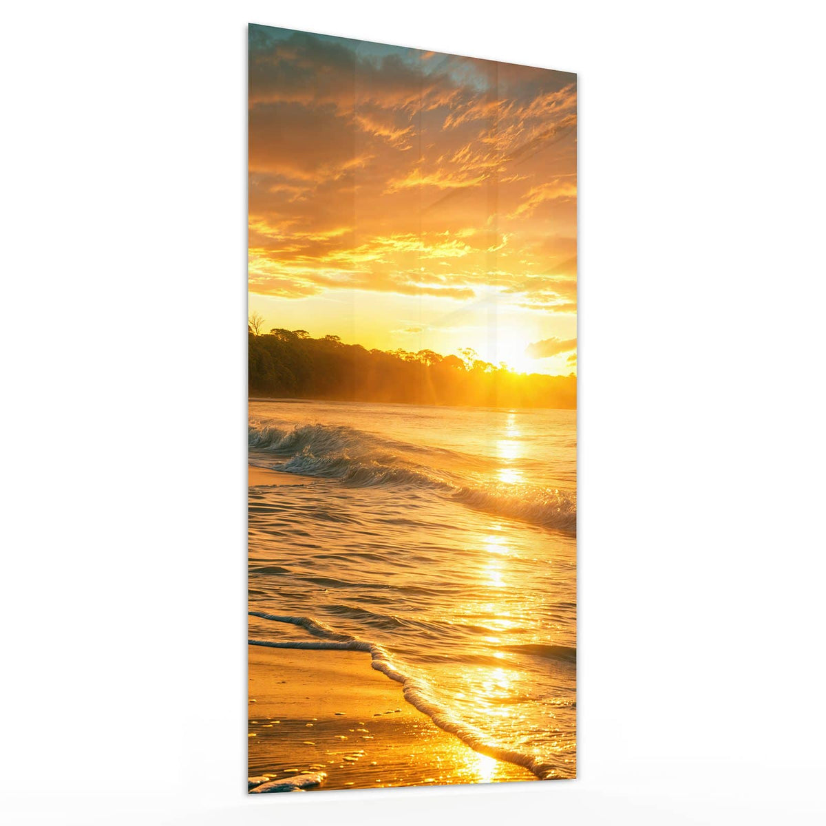 Glasbild Palme im Abendgold von der Seite, 4 mm Echtglas