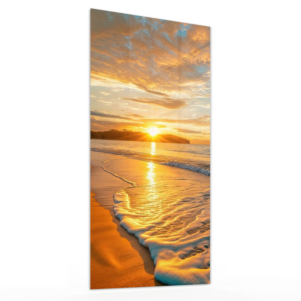 Glasbild Palme am Abendstrand von der Seite, 4 mm Echtglas