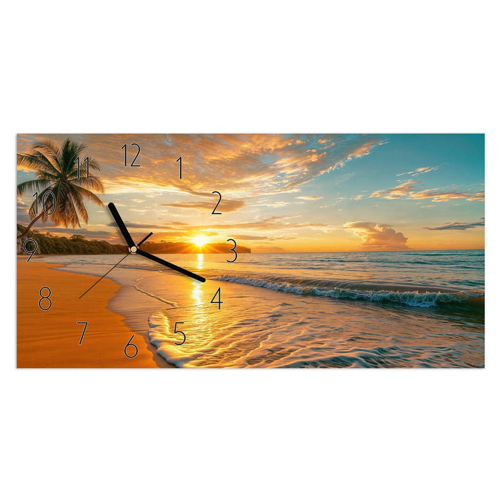 Wanduhr Sonnenuntergang am Strand aus Glas – Querformat 60 × 30 cm mit Ziffernblatt Elegant