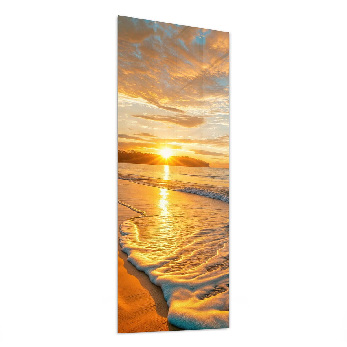 Glasbild Palme am Abendstrand von der Seite, 4 mm Echtglas