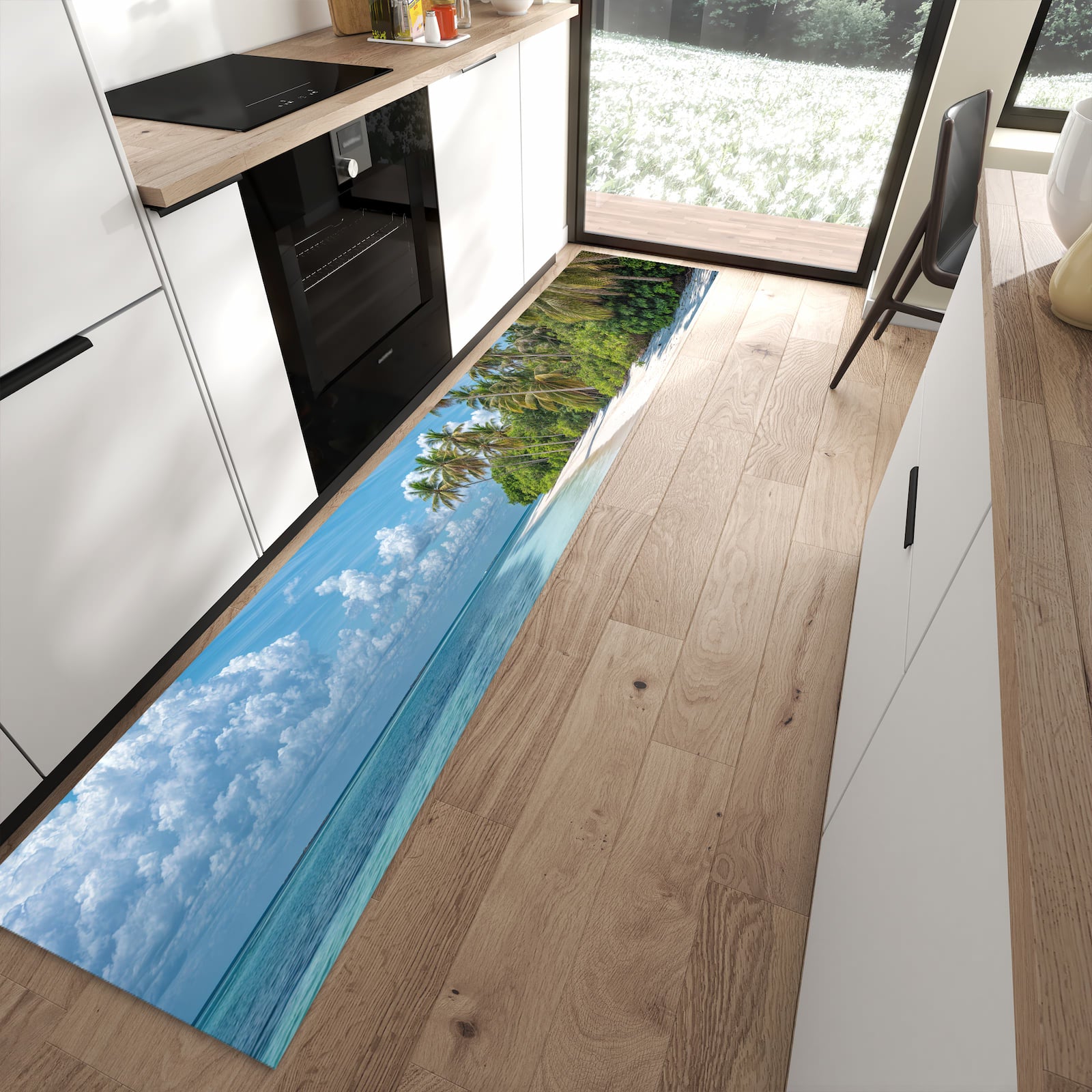 Strapazierfähiger Küchenläufer mit Motiv Strand von Tropischer in moderner Küche