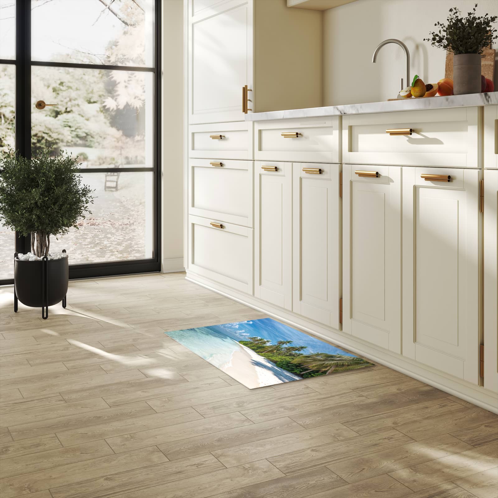 Küchenteppich mit Motiv Strand von Tropischer in heller Küche für sichere Aufbewahrung