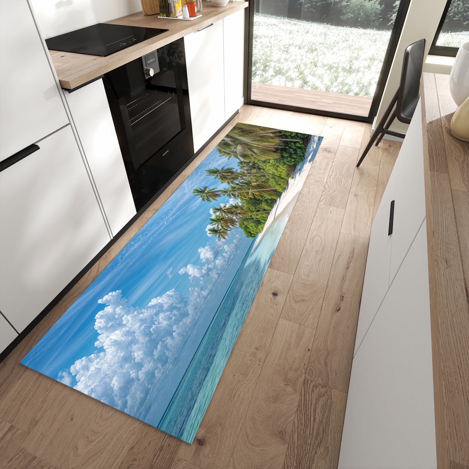 Rutschfester Küchenläufer mit Motiv Strand von Tropischer in moderner Küche