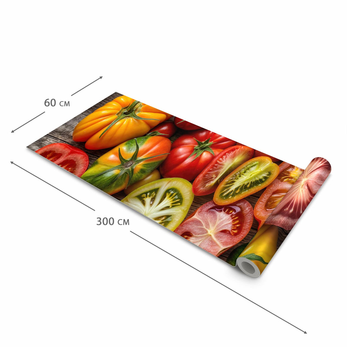 Küchenvorleger mit Motiv Verschiedene Tomaten in der Grösse 90x180 cm für sichere Aufbewahrung