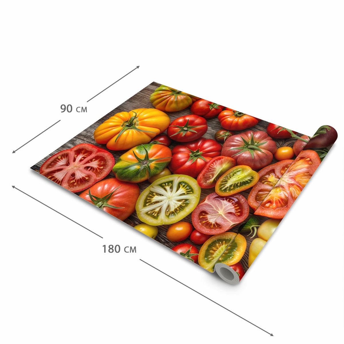Wasserabweisender waschbarer Küchenläufer mit Motiv Verschiedene Tomaten in der Grösse 90x240 cm