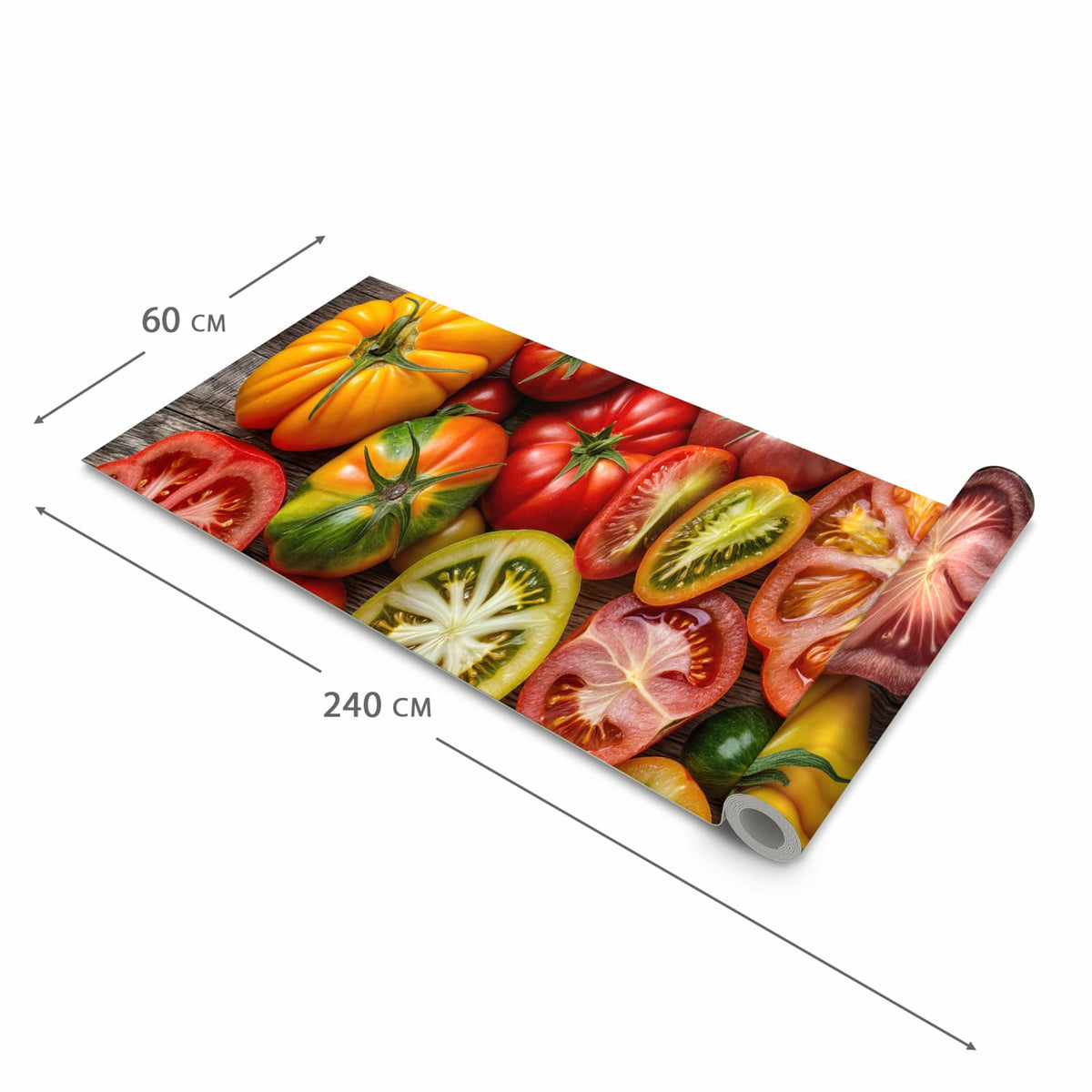Farbbeständiger Küchenteppich mit Motiv Verschiedene Tomaten in der Größe 90x180 cm