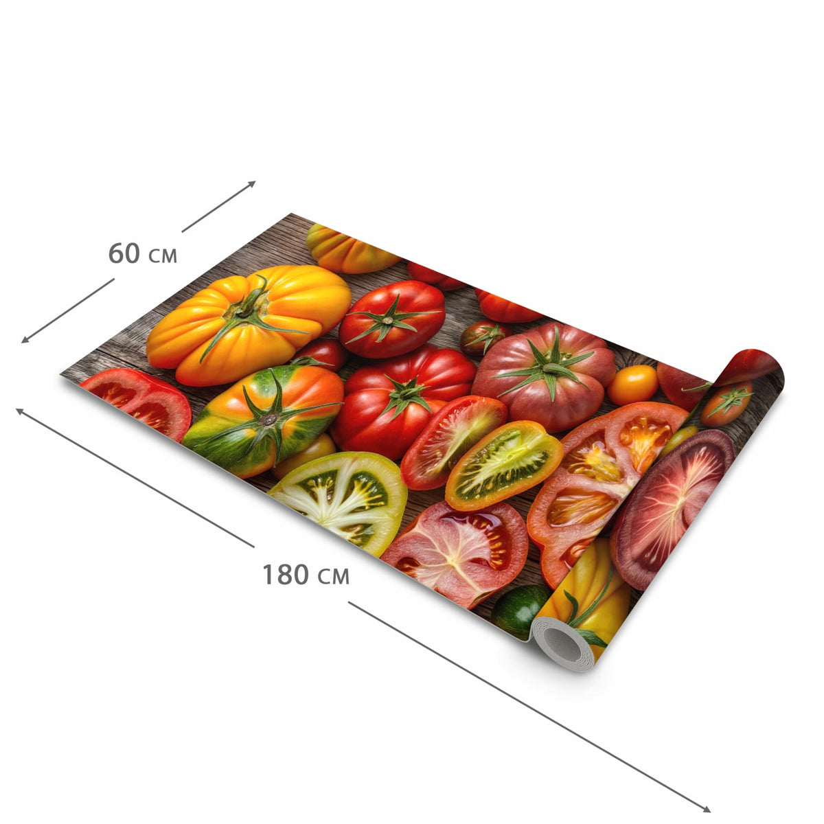 Bodenschonender Küchenläufer mit Motiv Verschiedene Tomaten in der Größe 90x180 cm