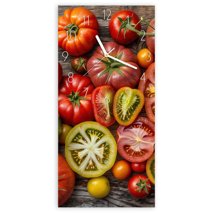 Wanduhr Verschiedene Tomaten aus Glas – Hochformat 30 × 60 cm mit Ziffernblatt Elegant