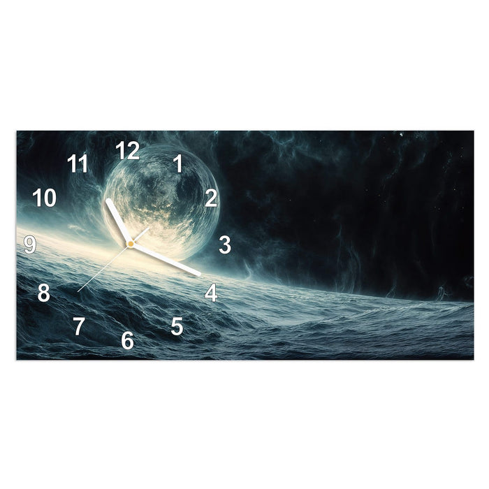 Wanduhr Sterne im Kosmos aus Glas – Querformat 60 × 30 cm mit Ziffernblatt Modern