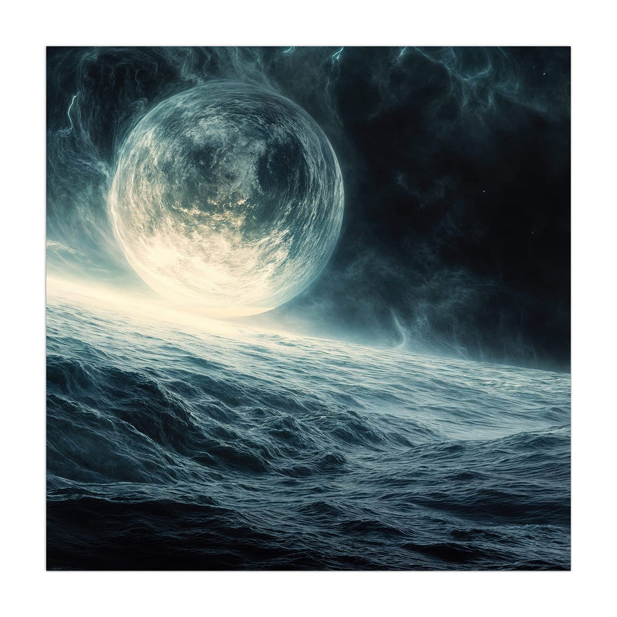 Küchenrückwand aus Glas Mond über dem Meer im quadratischen Format, Motiv bildfüllend von vorn