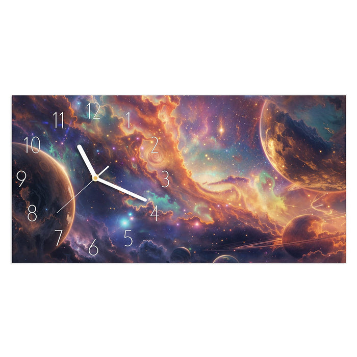 Wanduhr Galaxie Fantasy aus Glas – Querformat 60 × 30 cm mit Ziffernblatt Elegant