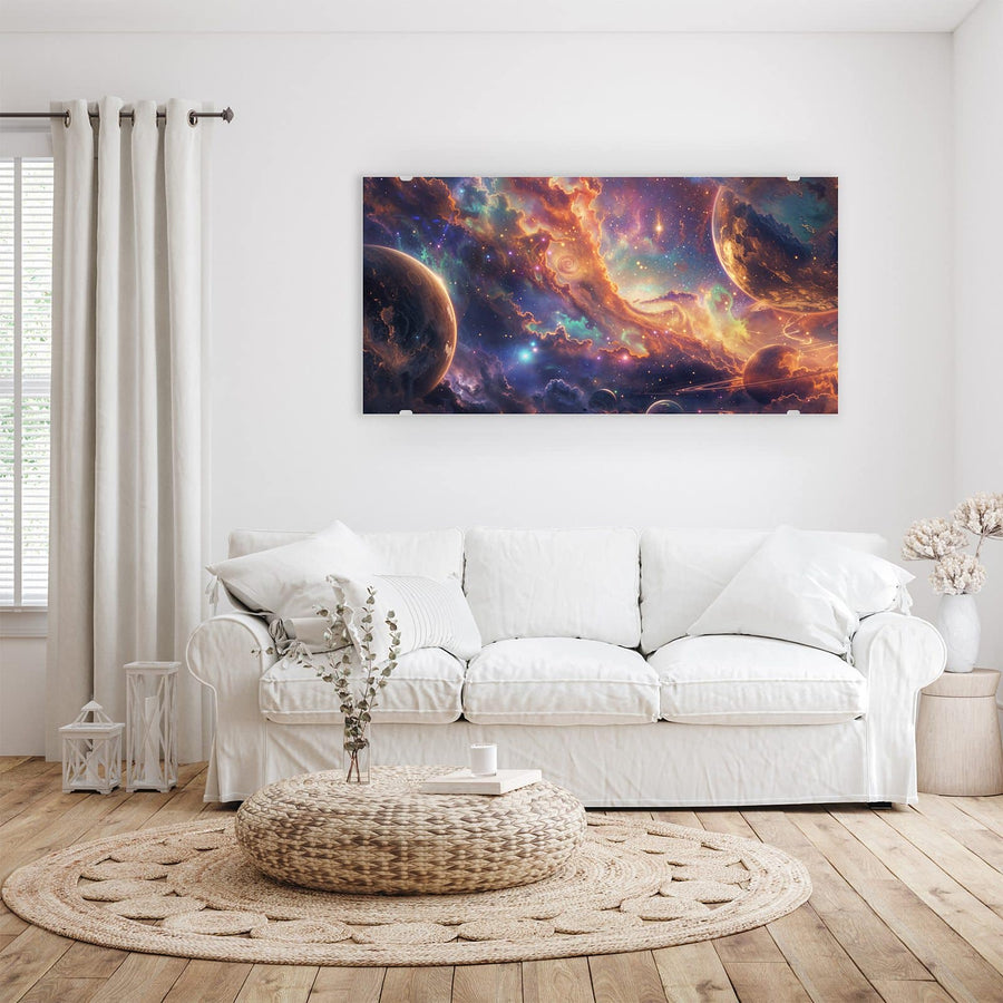 Maße Wandbild - Ringplaneten in Gold - Querformat