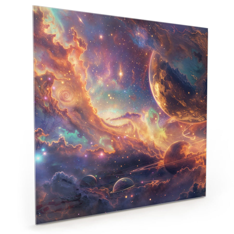 Maße Küchenrückwand Ringplaneten in Gold aus Glas