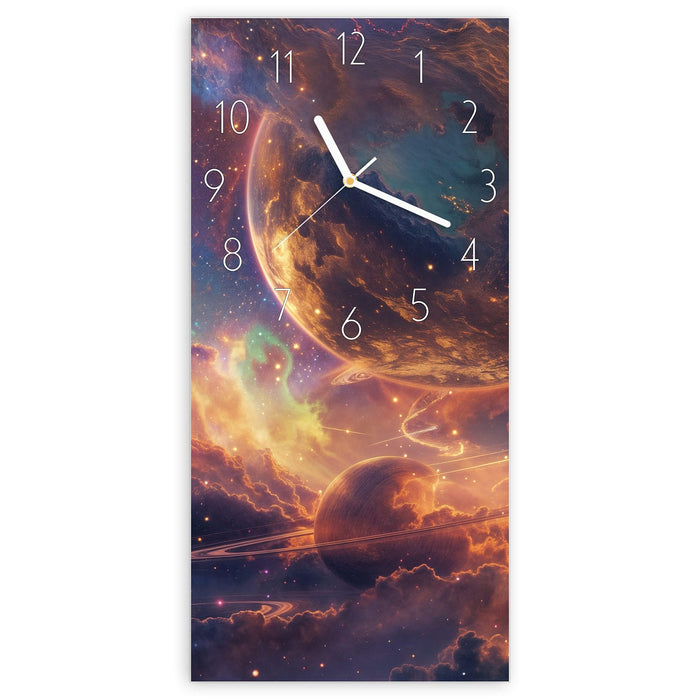 Wanduhr Galaxie Fantasy aus Glas – Hochformat 30 × 60 cm mit Ziffernblatt Elegant