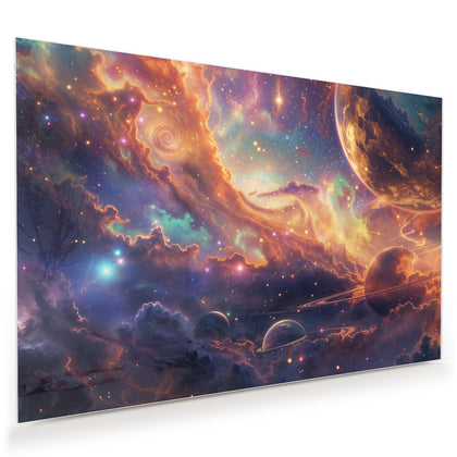 Wandbild mit dem Motiv Ringplaneten in Gold