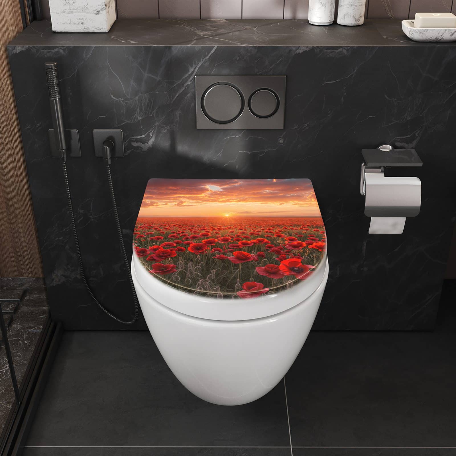 WC-Sitz mit Absenkautomatik Mohnfeld Sonnenuntergang