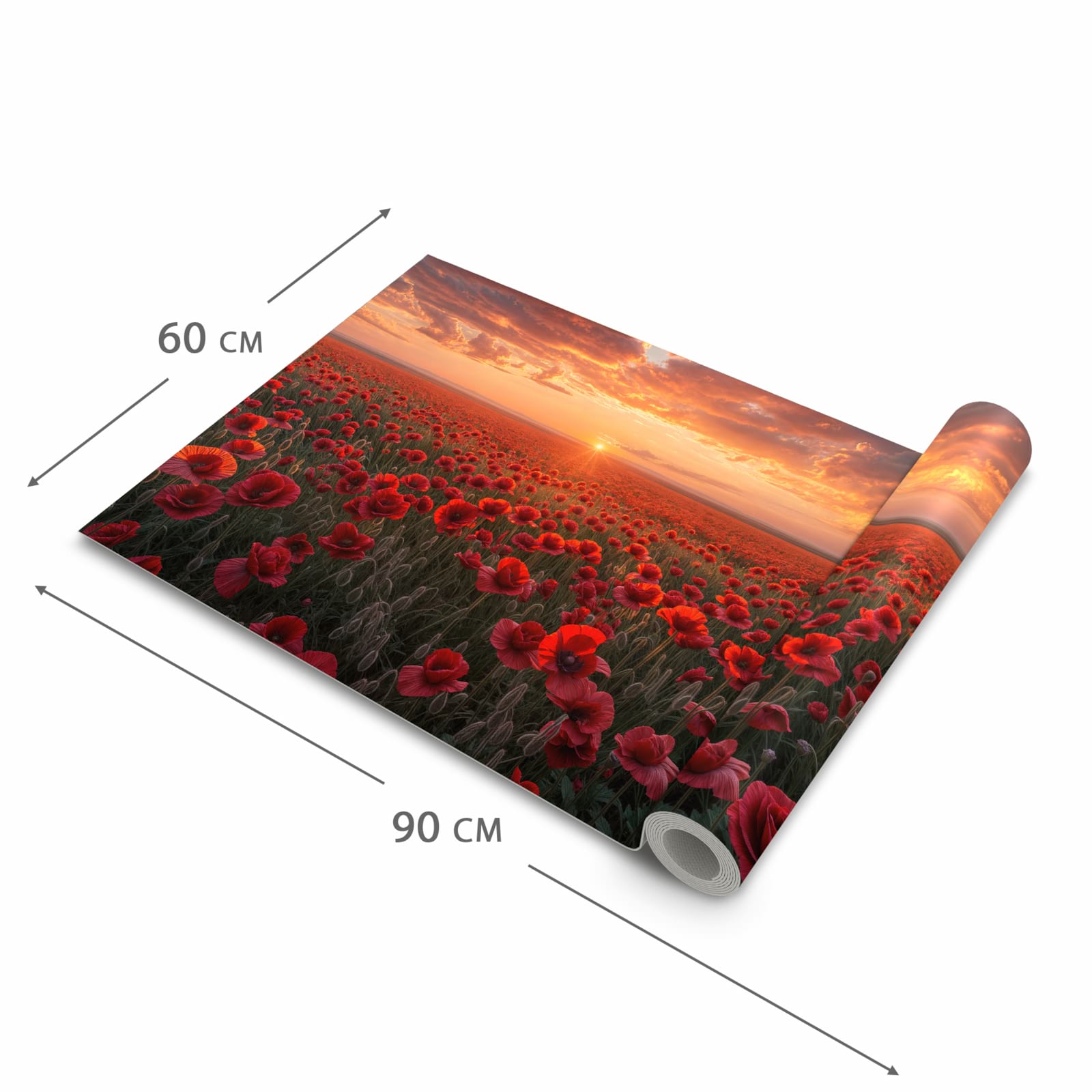 Strapazierfähiger Bodenläufer mit Motiv Mohnfeld Sonnenuntergang in der Grösse 80x300 cm