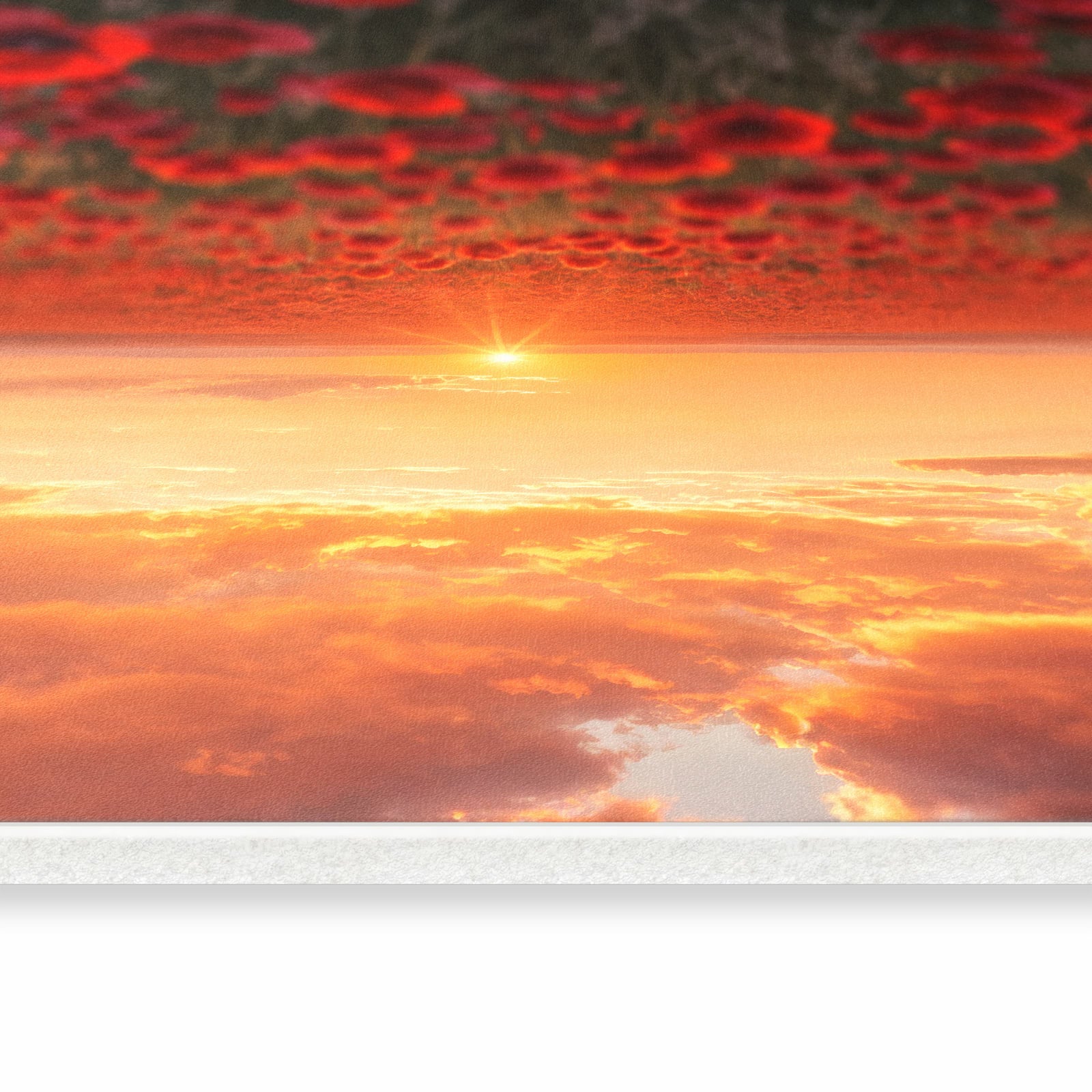 Feuchtigkeitsresistenter rutschfester Küchenteppich mit Motiv Mohnfeld Sonnenuntergang in seitlicher Ansicht