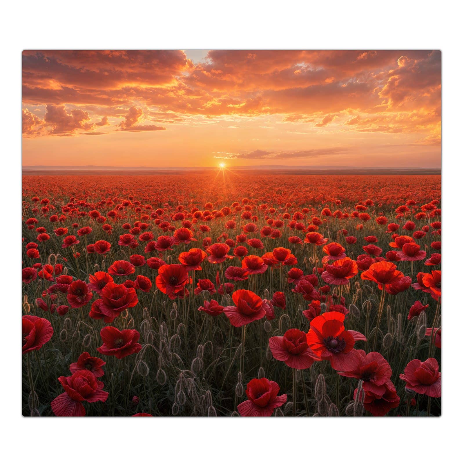 1-teilige Herdabdeckplatte mit Mohnfeld Sonnenuntergang-Motiv in der Frontansicht #grösse_1-Teilig (60x52cm)