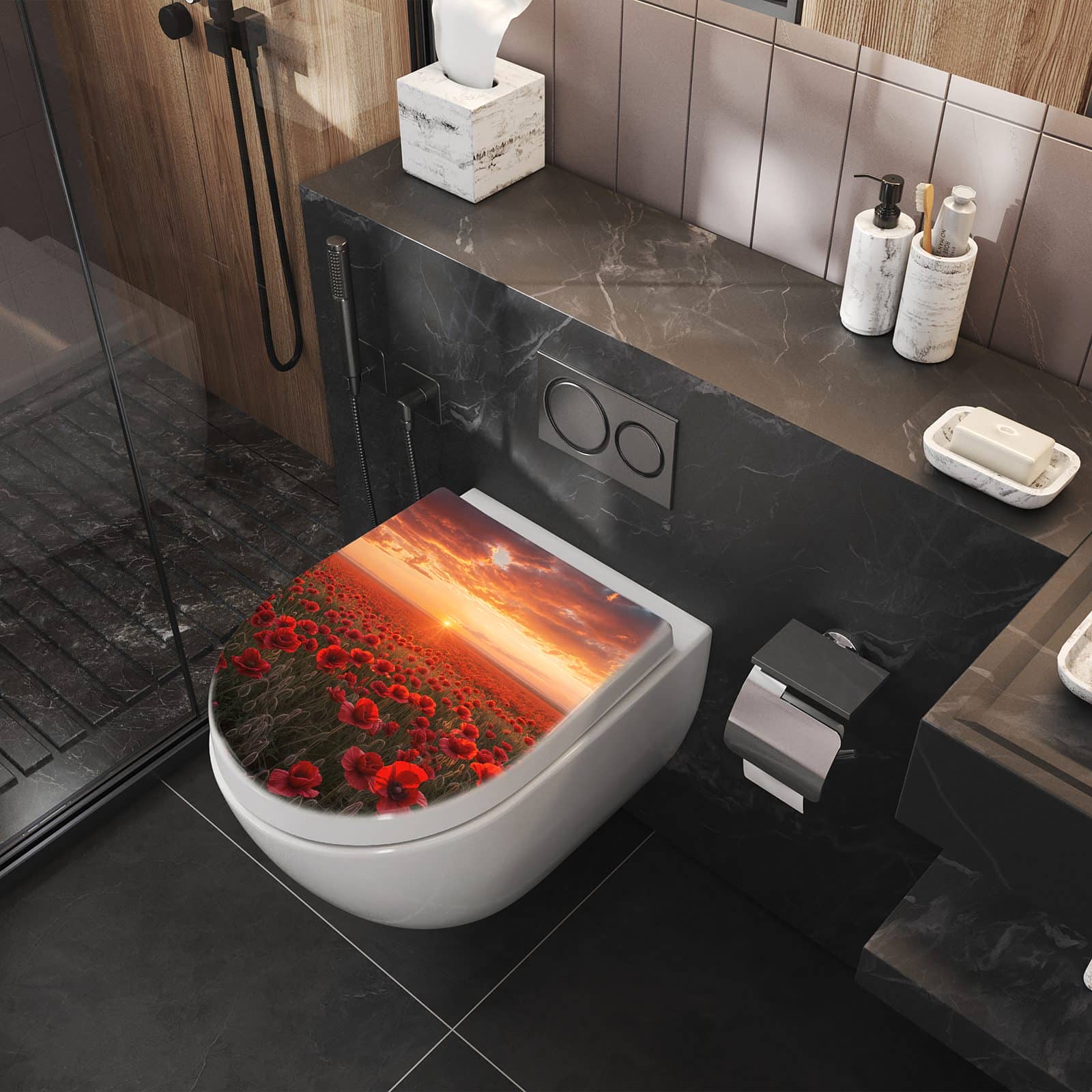 WC-Sitz mit Absenkautomatik Mohnfeld Sonnenuntergang