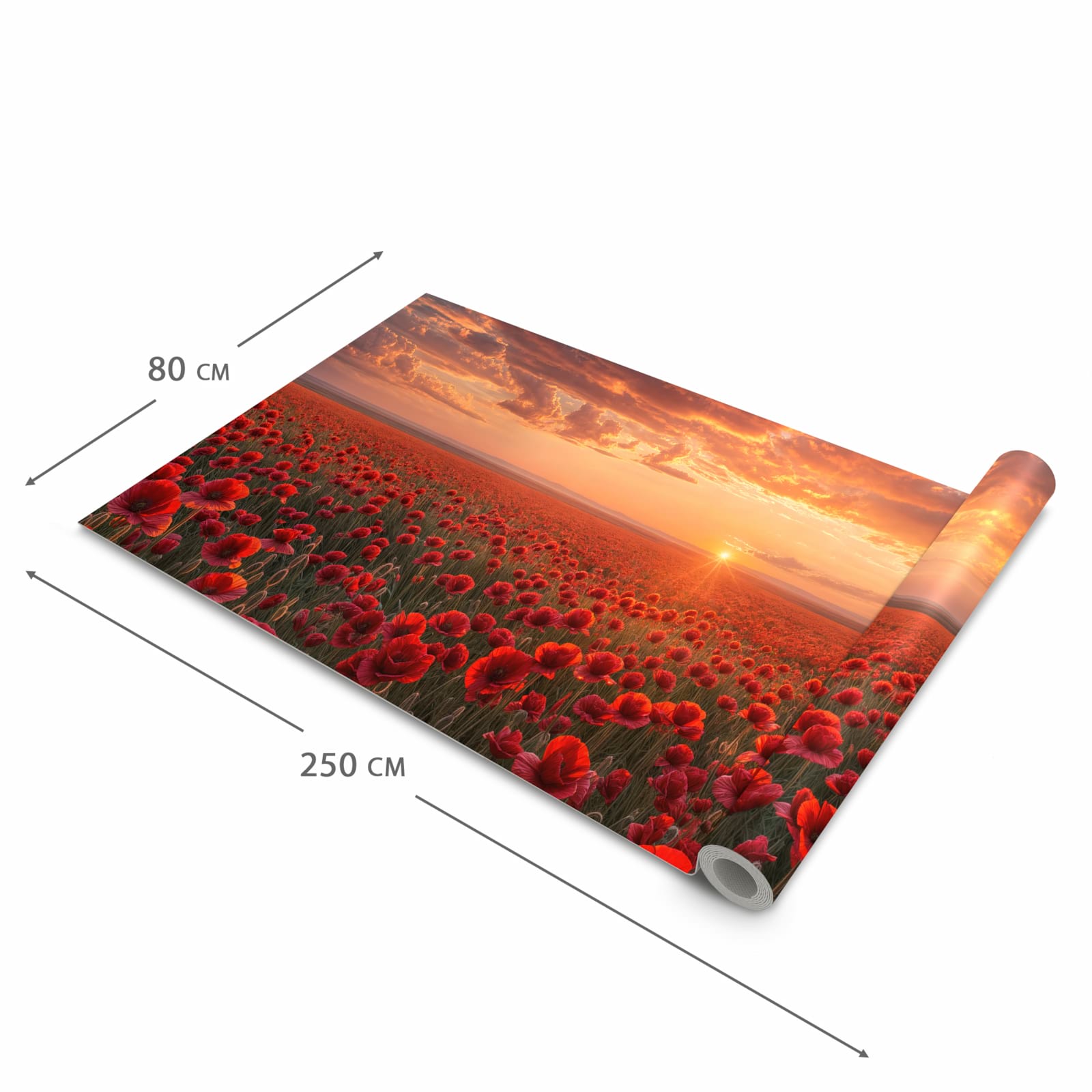 Langlebiger Küchenteppich mit Motiv Mohnfeld Sonnenuntergang in der Grösse 80x300 cm