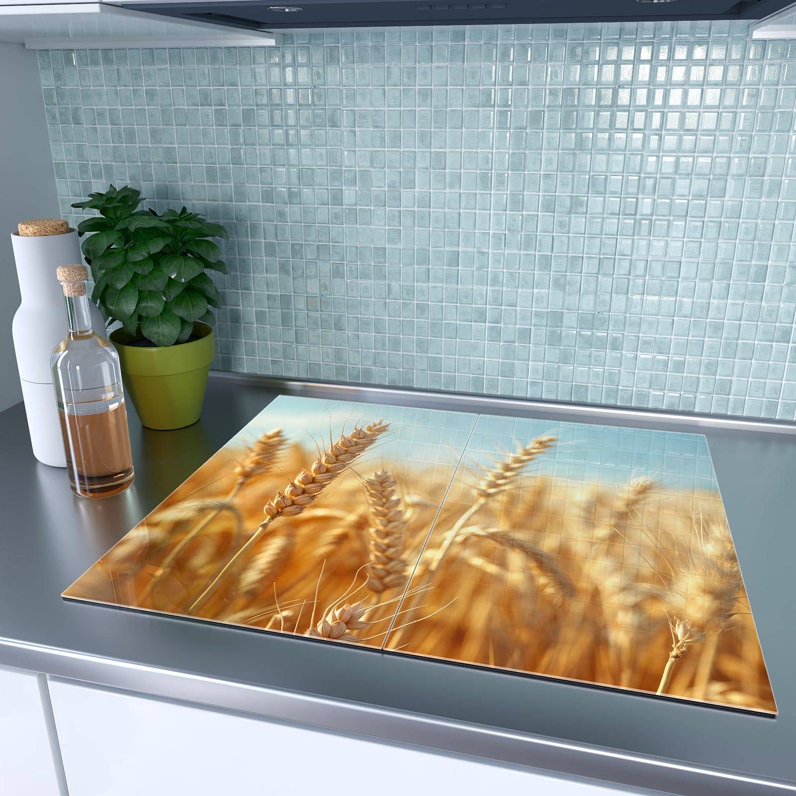2-teilige Herdabdeckplatte aus Glas mit Sanfte Weizenfeld-Motiv auf dem Ceranfeld