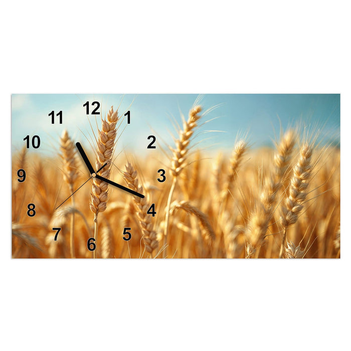 Wanduhr Sanfte Weizenfeld aus Glas – Querformat 60 × 30 cm mit Ziffernblatt Modern