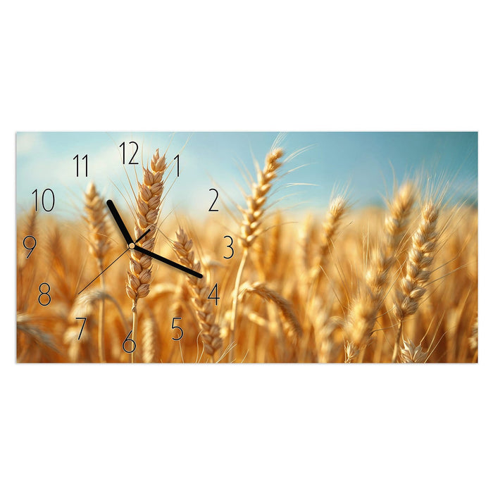 Wanduhr Sanfte Weizenfeld aus Glas – Querformat 60 × 30 cm mit Ziffernblatt Elegant