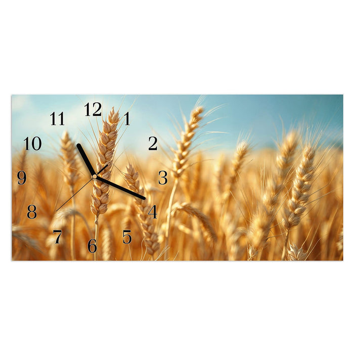 Wanduhr Sanfte Weizenfeld aus Glas – Querformat 60 × 30 cm mit Ziffernblatt Klassisch