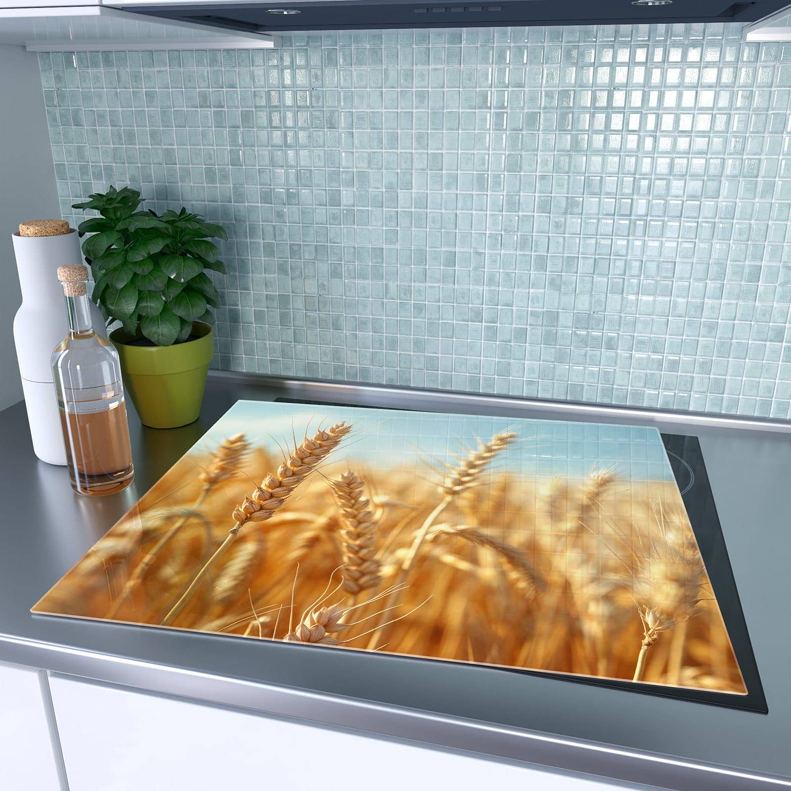 1-teilige Herdabdeckplatte mit Sanfte Weizenfeld-Motiv auf dem Ceranfeld