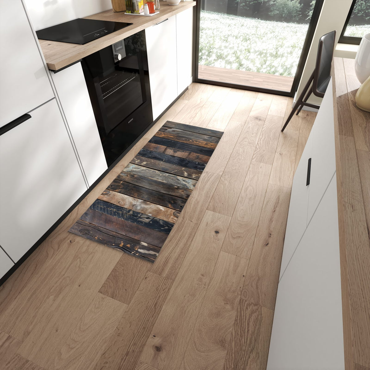 Abriebfester Küchenteppich mit Motiv Rustikale Holzplanken in moderner Küche #grösse_60 x 150 cm