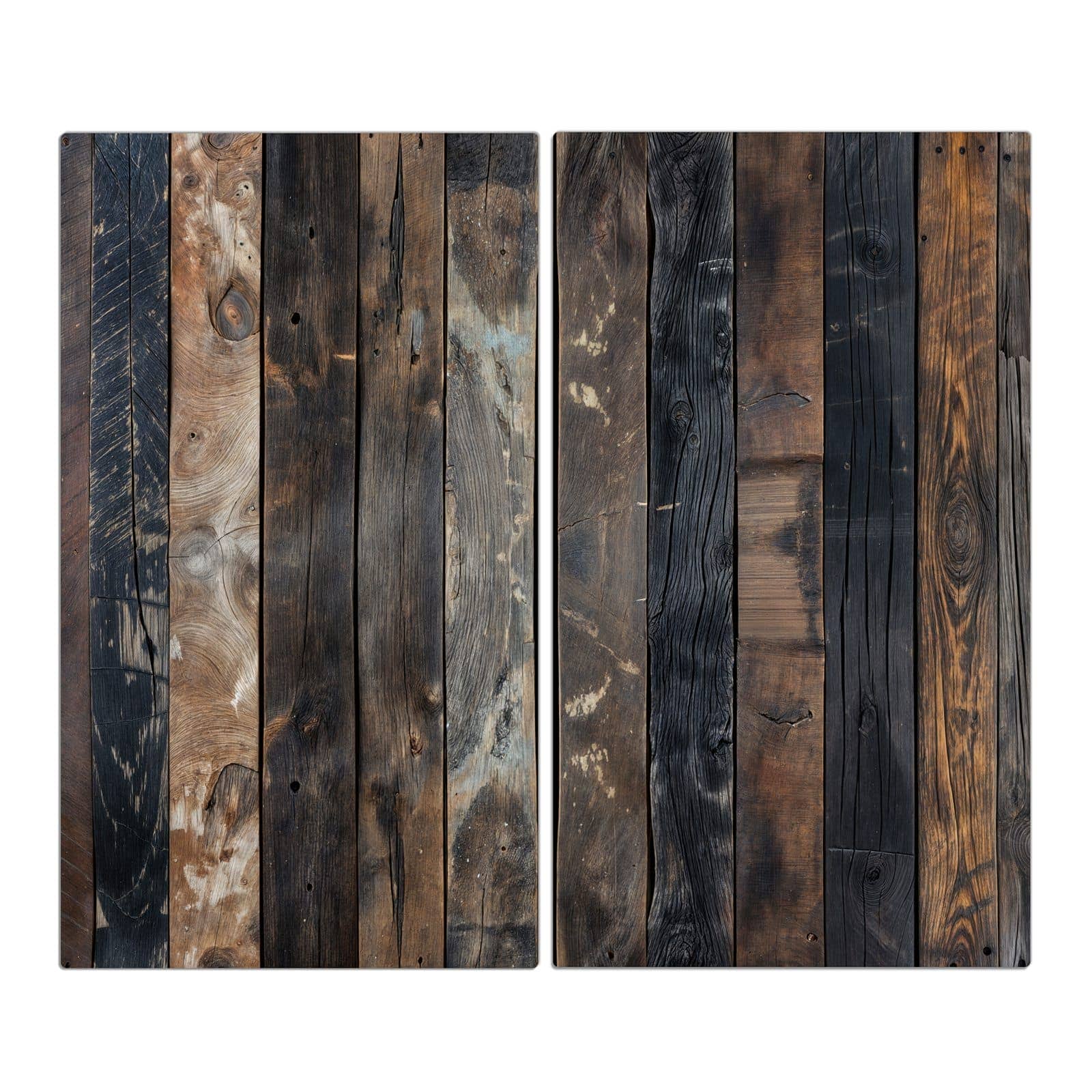 2-teilige Herdabdeckung mit Braune Holzdielen-Motiv in der Frontansicht #grösse_2-Teilig (60x52cm)