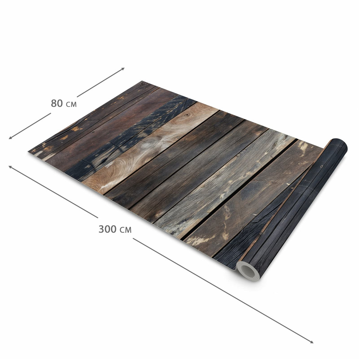 Flacher rutschfester Küchenläufer mit Motiv Rustikale Holzplanken in der Grösse 80x280 cm