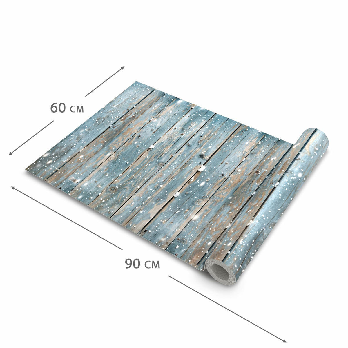 Feuchtigkeitsresistenter Küchenteppich mit Motiv Holz mit Schnee in der Grösse 80x250 cm