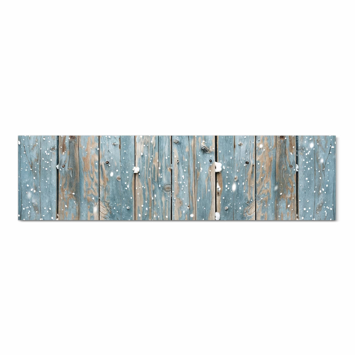 Fleckenresistenter Küchenteppich mit Motiv Holz mit Schnee in Frontansicht