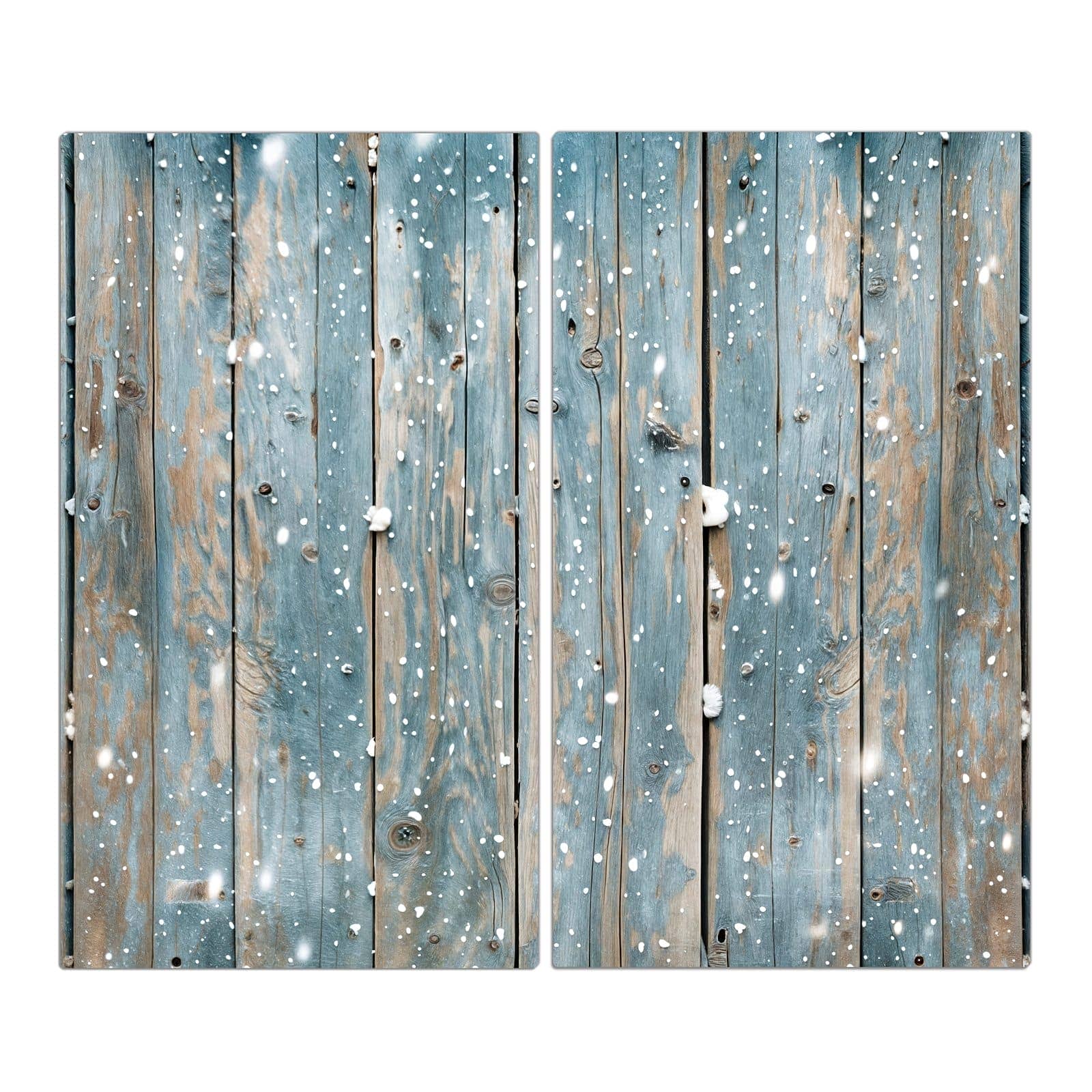 2-teilige Herdabdeckplatten für Ceranfeld mit Holz mit Schnee-Motiv in der Frontansicht #grösse_2-Teilig (60x52cm)