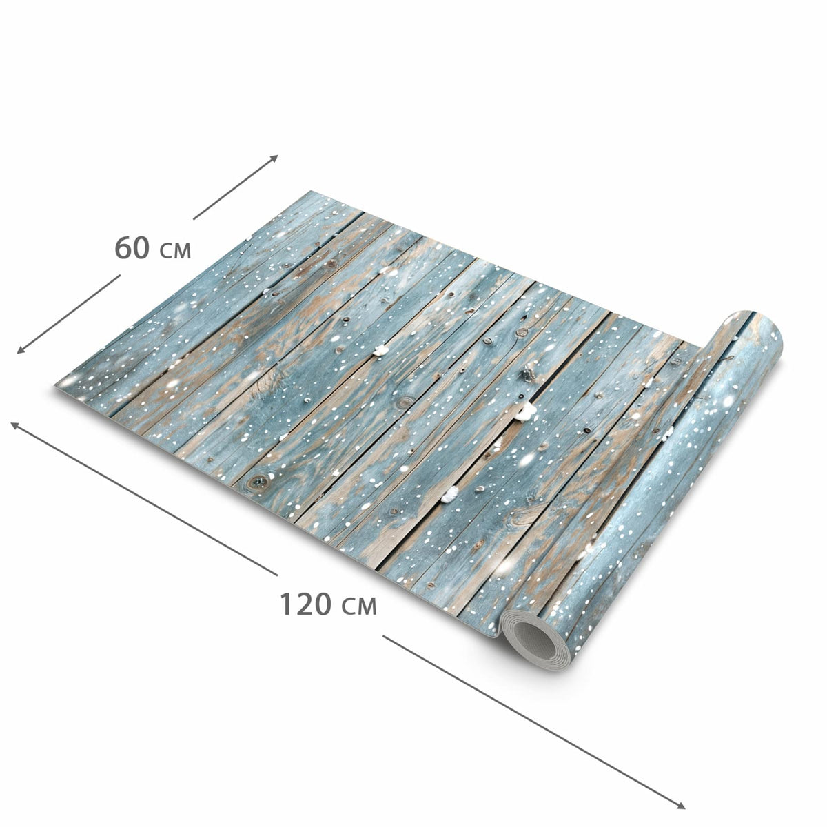 Waschbarer dünner Küchenteppich mit Motiv Holz mit Schnee in der Grösse 80x250 cm