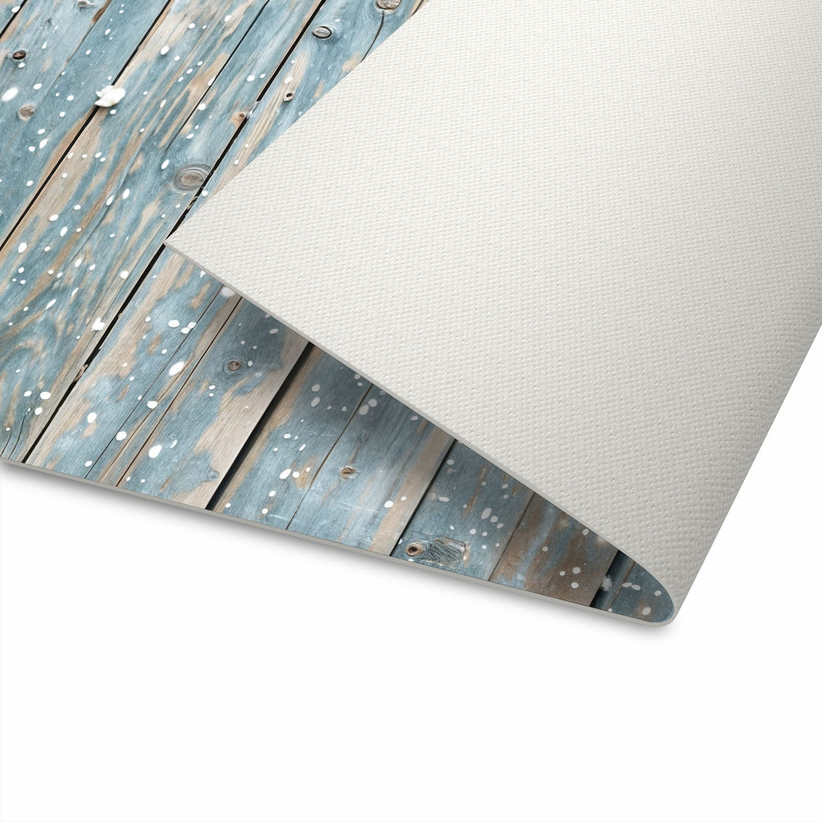 Wasserabweisender Teppich für Esstisch mit Motiv Holz mit Schnee in Unterseite