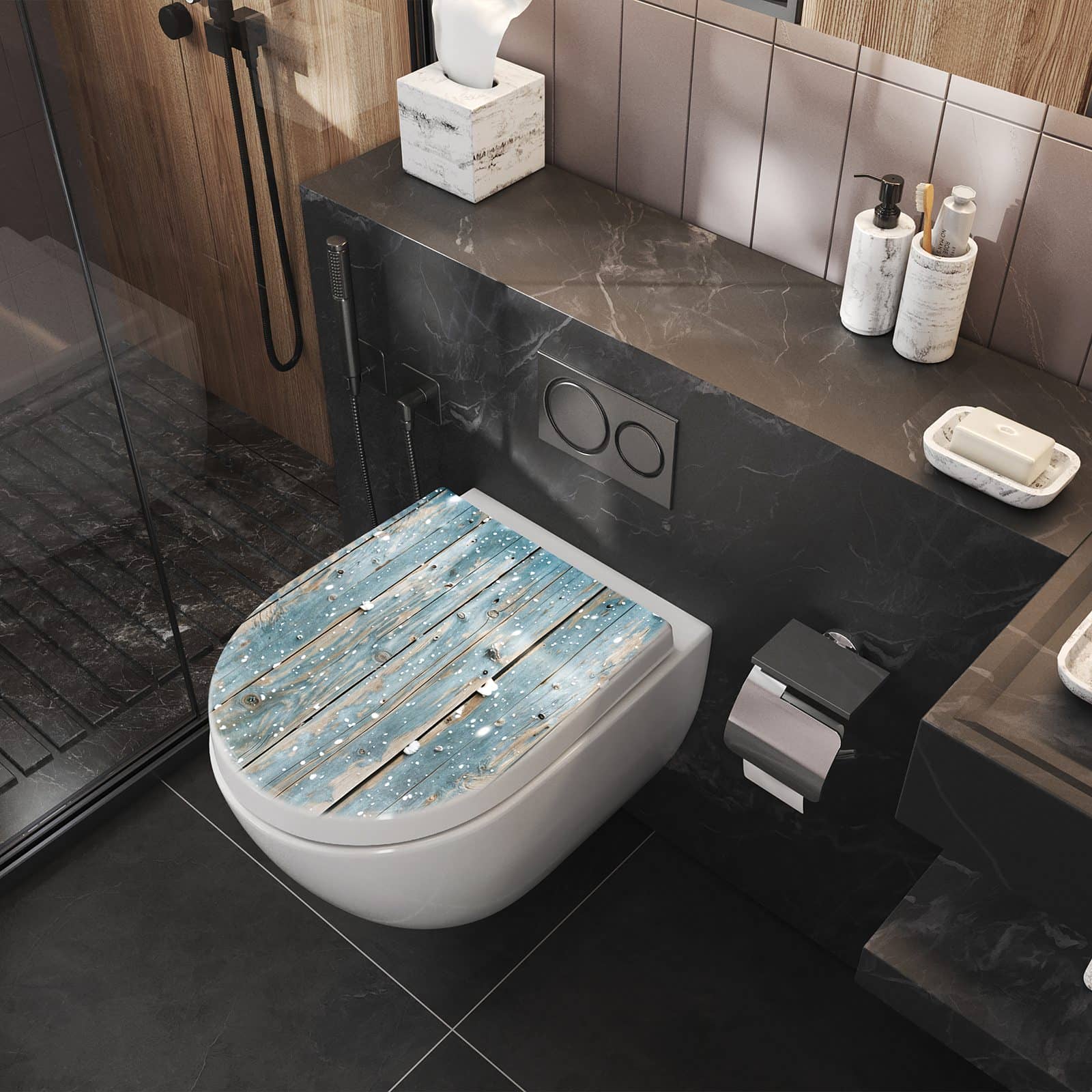WC-Sitz mit Absenkautomatik Holz mit Schnee