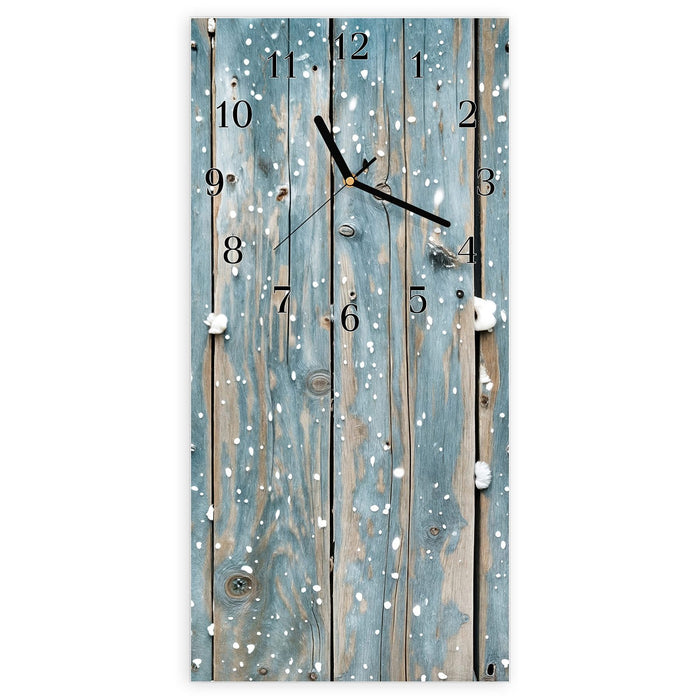 Wanduhr Holz mit Schnee aus Glas – Hochformat 30 × 60 cm mit Ziffernblatt Klassisch