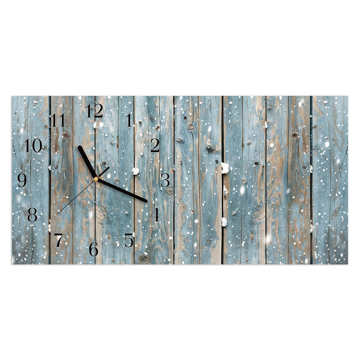 Wanduhr Holz mit Schnee aus Glas – Querformat 60 × 30 cm mit Ziffernblatt Klassisch