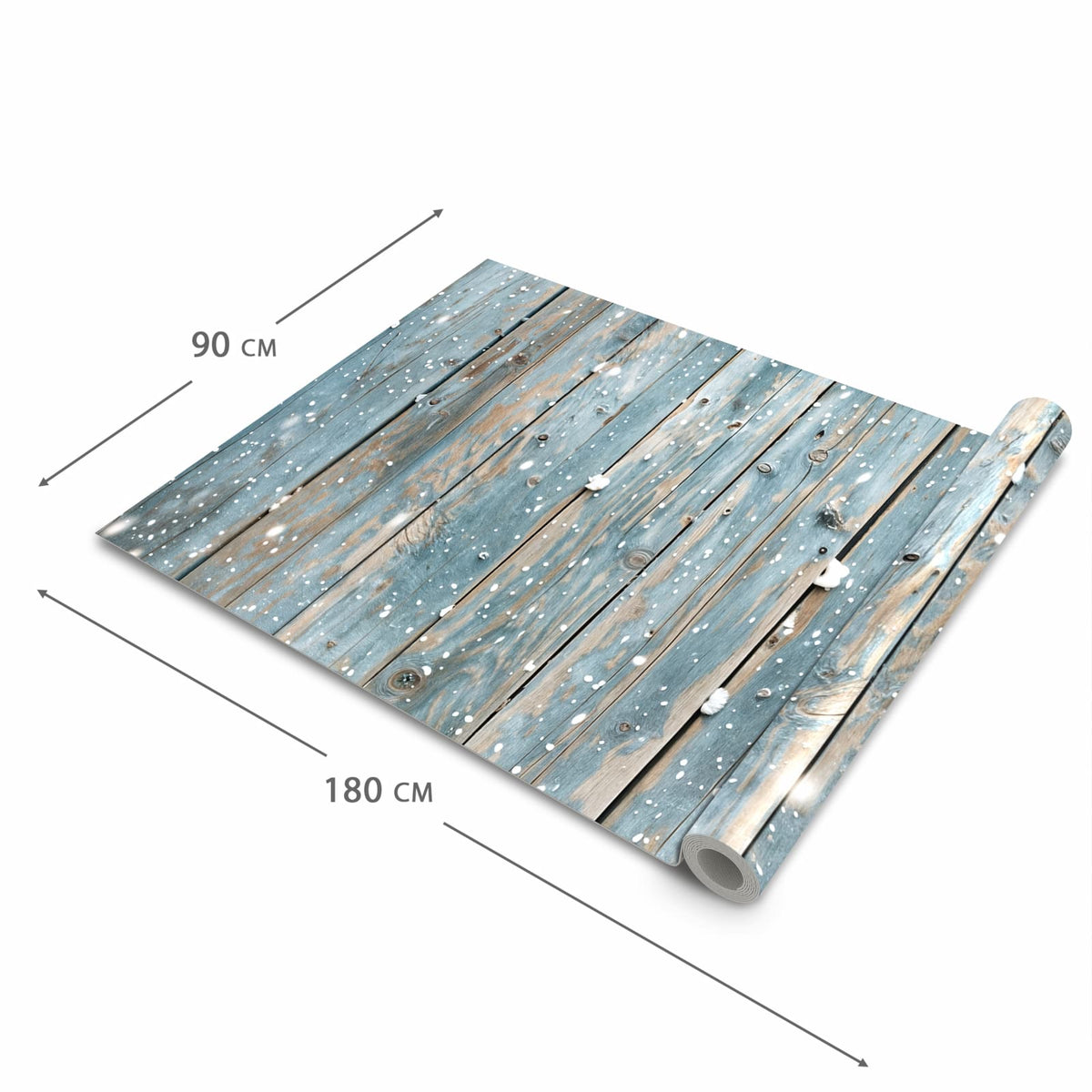 Formstabiler waschbarer Küchenteppich mit Motiv Holz mit Schnee in der Grösse 80x280 cm