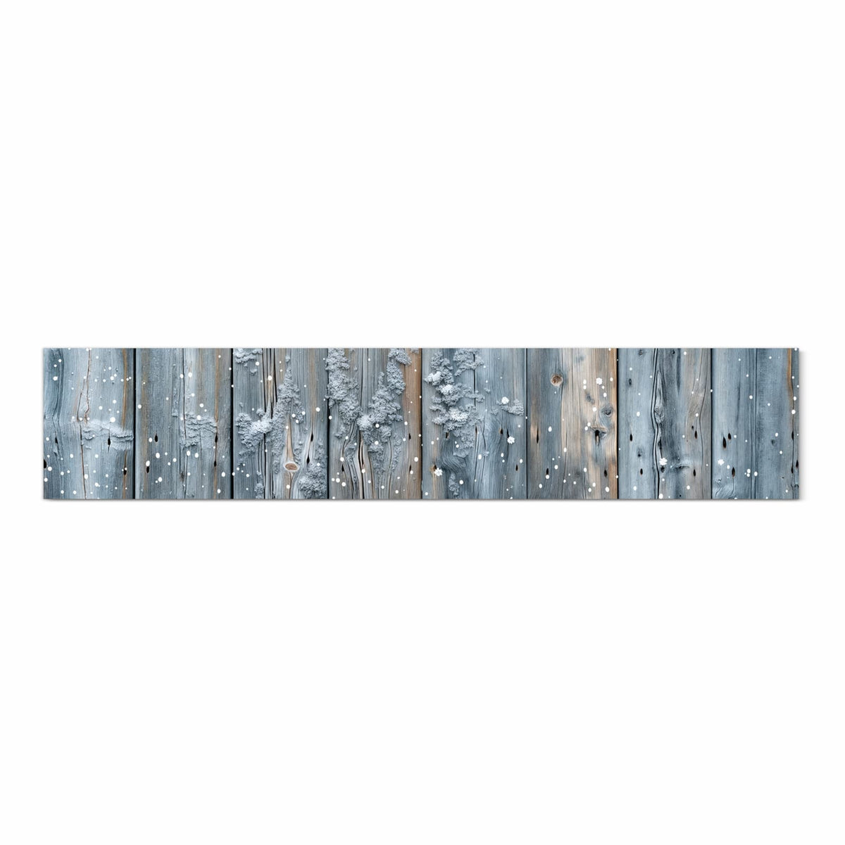 Langlebiger Küchenläufer mit Motiv Winter Holzpaneele in Frontansicht, waschbar