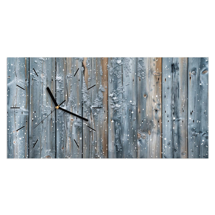 Wanduhr Winter Holzpaneele aus Glas – Querformat 60 × 30 cm mit Ziffernblatt Linie