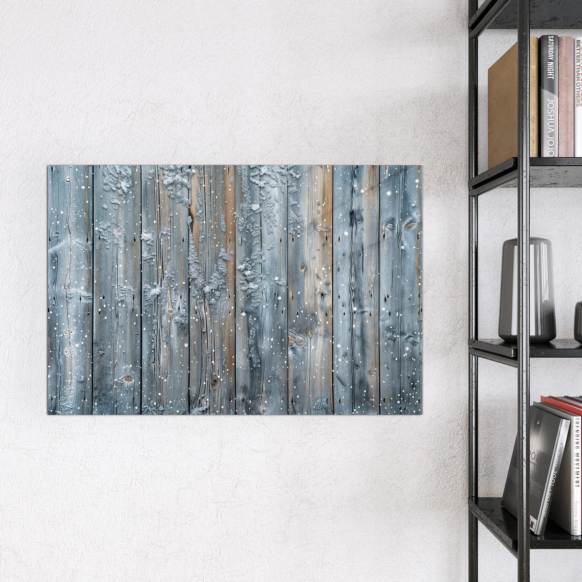 Magnettafel - Winterliche Holzlatten – Holzlatten mit weißen Tupfen
