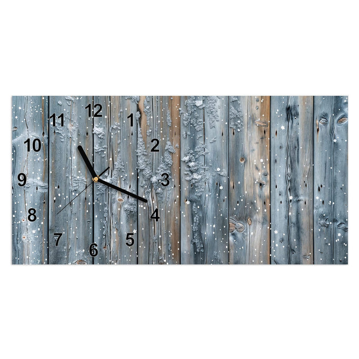 Wanduhr Winter Holzpaneele aus Glas – Querformat 60 × 30 cm mit Ziffernblatt Modern