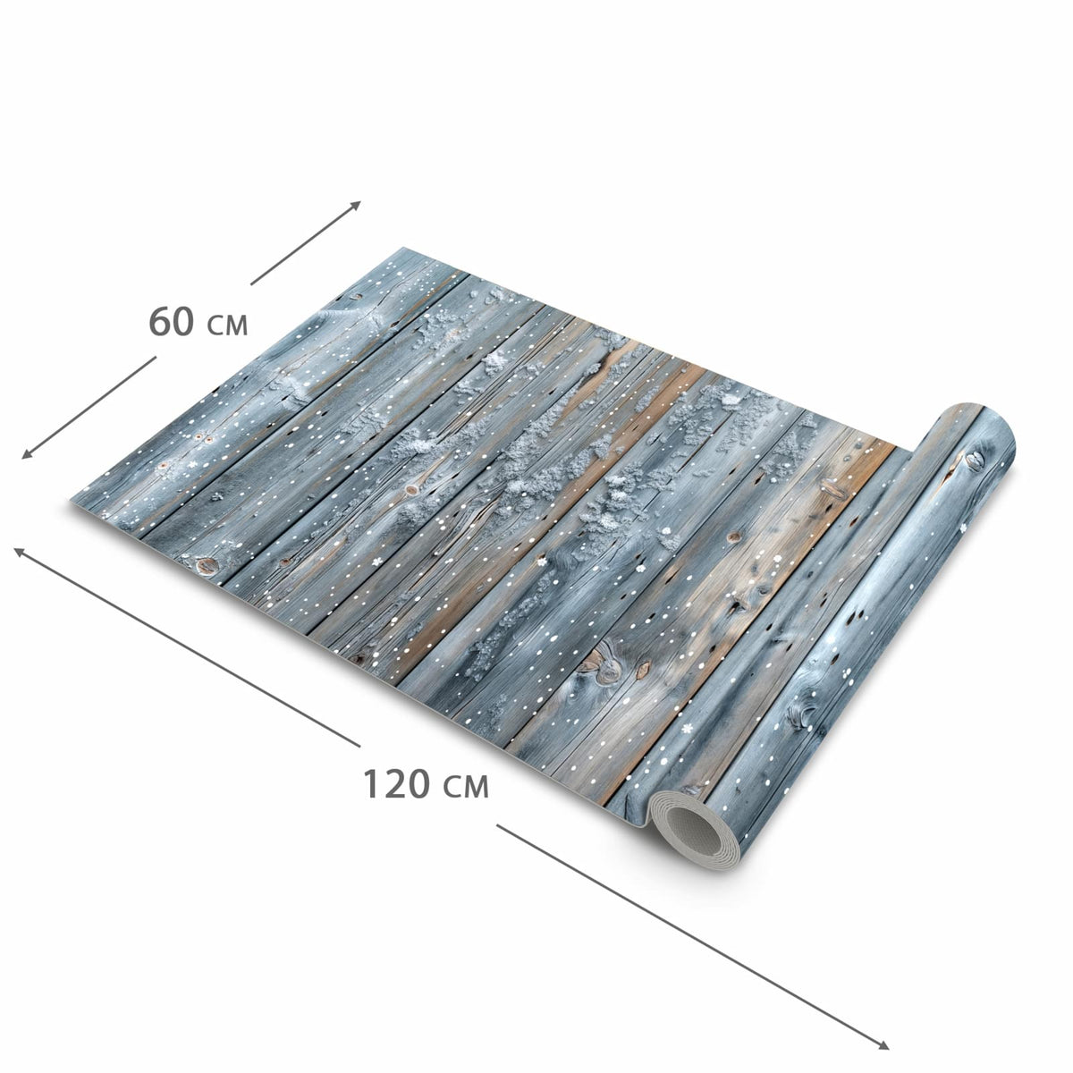 Abriebfester Küchenläufer mit Motiv Winter Holzpaneele in der Grösse 80x250 cm
