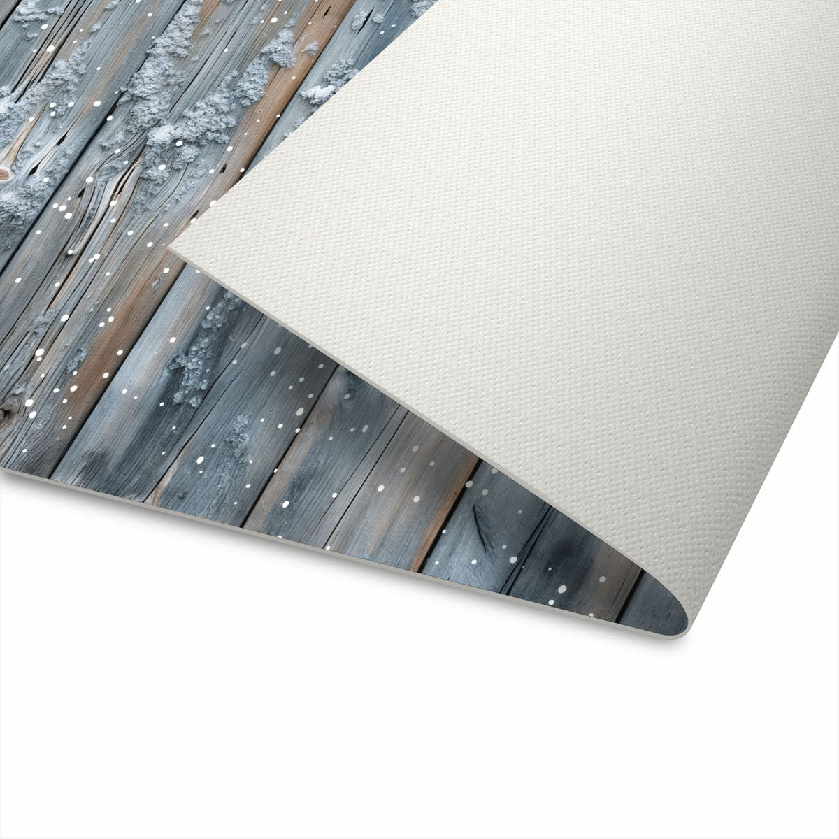 Waschbarer Teppich fürs Esszimmer mit Motiv Winter Holzpaneele für Trittkomfort