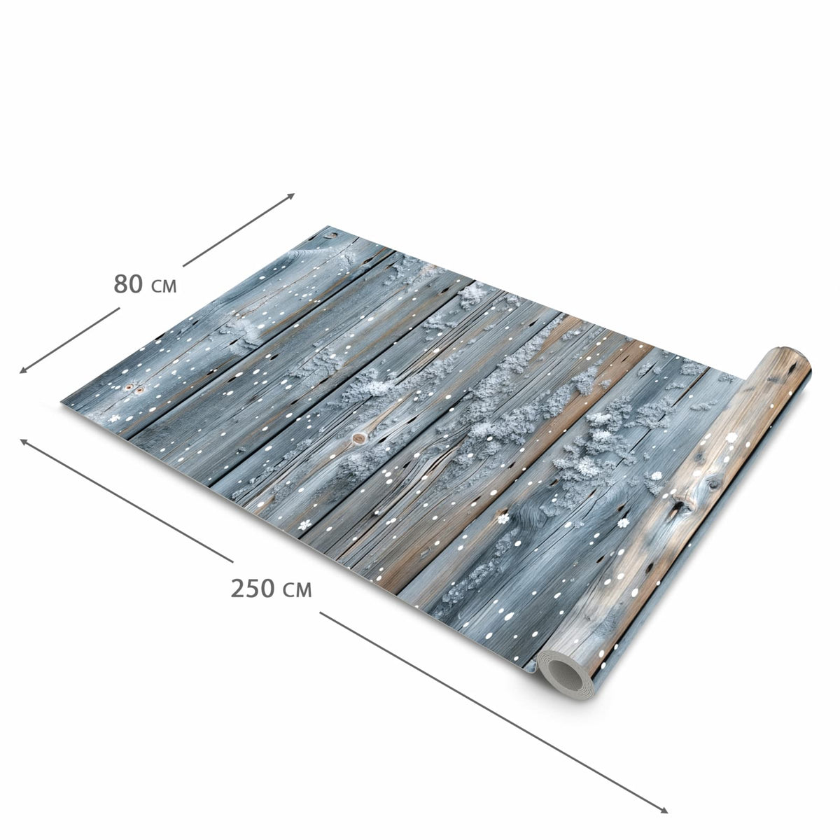 Flacher Küchenläufer mit Motiv Winter Holzpaneele in der Grösse 80x250 cm für lange Flure